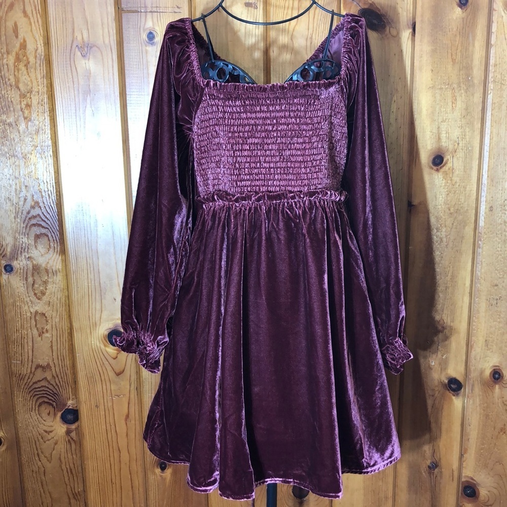 Free people Movement Women's Daphne Velvet Sleeve Mini Dress roan rouge … - Picture 6 of 16